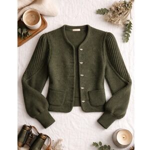 Geiger Pure Wool Austrian Trachten Cardigan Green EU 36